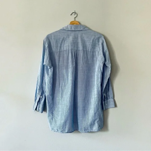 Madewell Side Button Striped Popover Shirt β’ XS β’ Blue and White Stripes - Picture 3 of 13